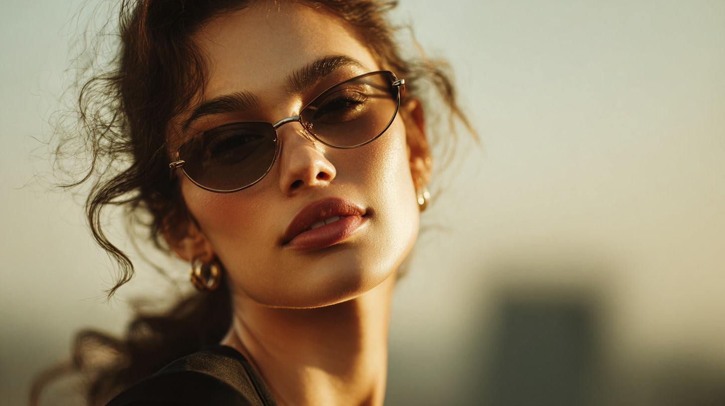 A confident woman walking outdoors with radiant, dewy skin after RF Microneedling treatment. She wears sunglasses and SPF, her skin looks fresh and slightly flushed, symbolising healthy recovery and post-treatment confidence.